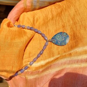 18" aquamarine and crystal necklace with  paisley focal pendant